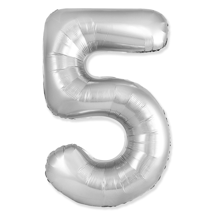 Шар Цифра "5" Slim Cеребро / Silver (в упаковке)