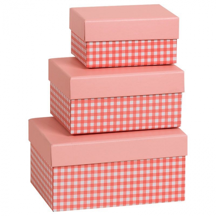 Набор подарочных коробок 3 в 1 "Стильная клетка" Светло-розовый
