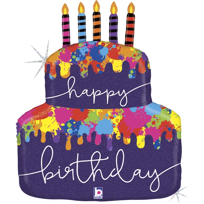 Шар Фигура, Дизайнерский торт со свечками, С Днем Рождения, Голография (в упаковке)